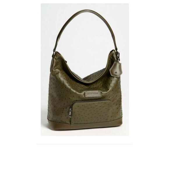 Longchamp Legende Hobo Brown Ostrich Embossed Bag Top Handle Carry Handbag - Picture 16 of 16